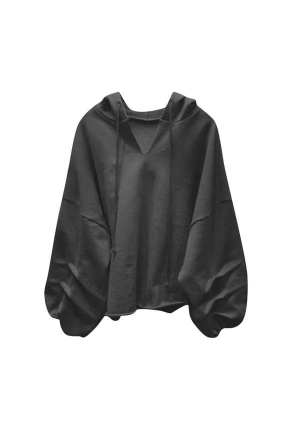 Oversized Hoodie for Women Drop Shoulder Lantern Long Sleeve Slouchy Baggy Sweatshirts Drawstring V-Neck Pullover Tops
