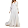 thumbnail image 1 of Nxznwn Wedding Dress for Women Chiffon Formal Evening Gown Bride Puff Long Sleeve A-Line Party Lace Maxi Long Dresses, 1 of 8
