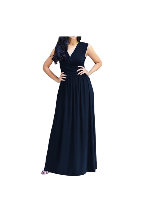 Wedding Guest Dresses for Women Wrap V-Neck Sleeveless Maxi Dress Elegant High Waist Evening Party Prom Long Dress