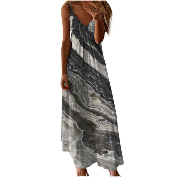 Nxznwn Women Spaghetti Strap Sundress Casual Summer Sleeveless Long Maxi Dresses Vneck Trendy Print Beach Boho Cami Dress