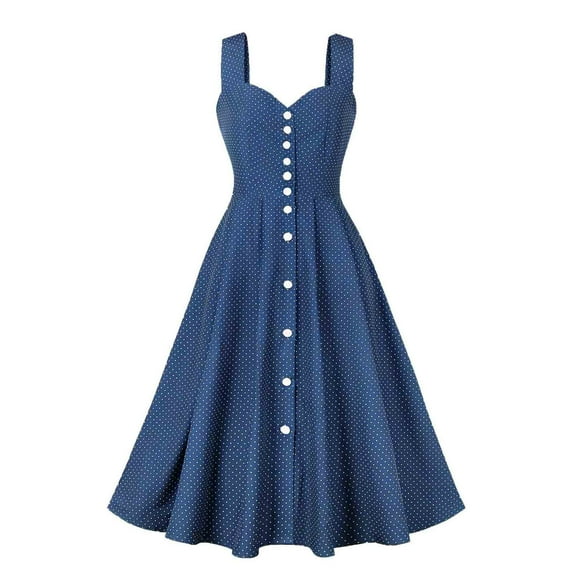 Nxznwn Women Vintage 1950s Polka Dot Dress Sleeveless Rockabilly Swing Dress Casual Boho Wedding Cocktail Tea Party Dresses