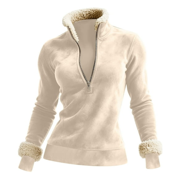 Nxznwn Women's Fleece Half Zip Sweatshirts Vintage Long Sleeve Stand Collar Pullover Top Fall Winter Fashion Casual Sweatshirt