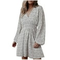 thumbnail image 1 of Nxznwn Women's Floral Boho Dress Fall Casual Long Sleeve Dresses V Neck Smocked Elastic Waist A-Line Swing Midi Dress, 1 of 4