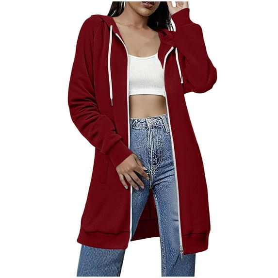 Nxznwn Womens Long Hoodies Jackets Full Zip Drawstring Tunic Sweatshirt Coat Long Sleeve Casual Hooded Jacket Outwear with Pockets