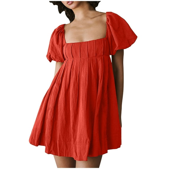Nxznwn Womens Mini Dress Y2k Babydoll Puff Short Sleeve Square Neck Dress Summer Solid Cute Backless Sundress