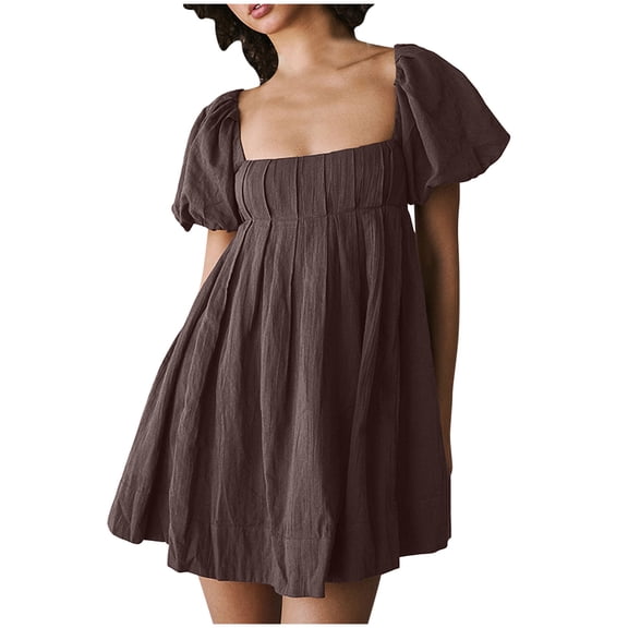 Nxznwn Womens Mini Dress Y2k Babydoll Puff Short Sleeve Square Neck Dress Summer Solid Cute Backless Sundress
