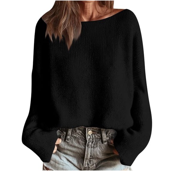 Nxznwn Womens Off the Shoulder Sweater Trendy Boat Neck Pullover Tops Fall Y2k Oversized Comfy Knitted Sweaters