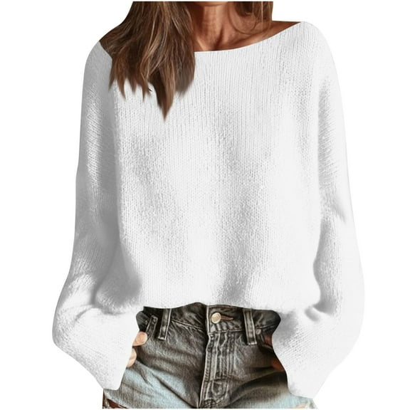 Nxznwn Womens Off the Shoulder Sweater Trendy Boat Neck Pullover Tops Fall Y2k Oversized Comfy Knitted Sweaters