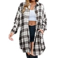 thumbnail image 1 of Nxznwn Womens Oversized Plaid Flannel Shirts Jacket Long Sleeve Collared Button Down Shacket Long Coats Lightweight Tops with Pockets, 1 of 3
