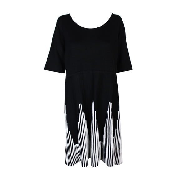 NY Collection Plus Size Fit Flare Sweater Dress Black/White 1X
