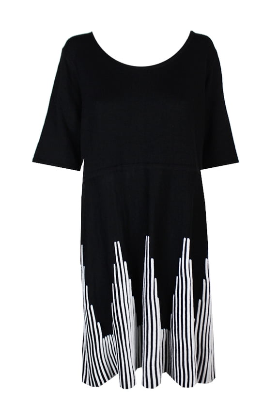 Plus Size Fit Flare Sweater Dress Black/White 1X
