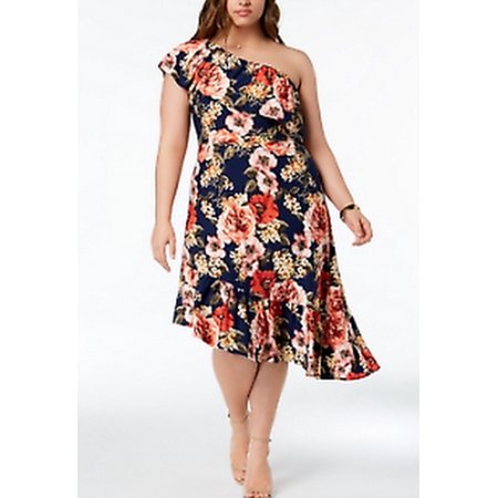 Ny Collection Plus Size Ruffed One-Shoulder Dress, Size 2X: 2X/Flower