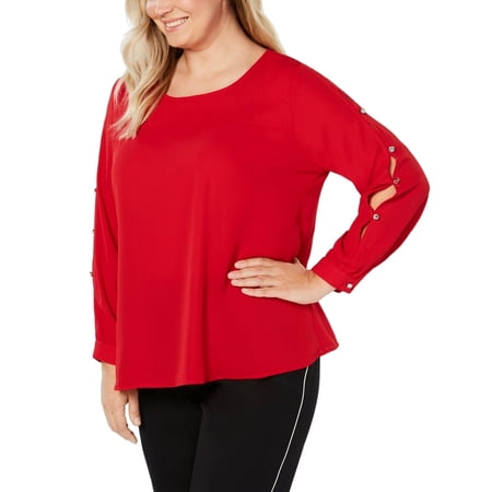 Womens Blouse Bright Plus Button Up Sleeve 3X