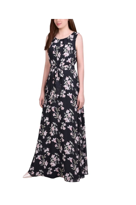 Womens Chiffon Maxi Dress MCCD3995 Black / Pink M