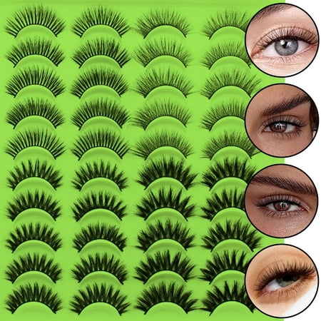 NyBestore 20 Pairs Natural False Eyelashes 4 Style Different False Eyelashes 3d Extension Lashes