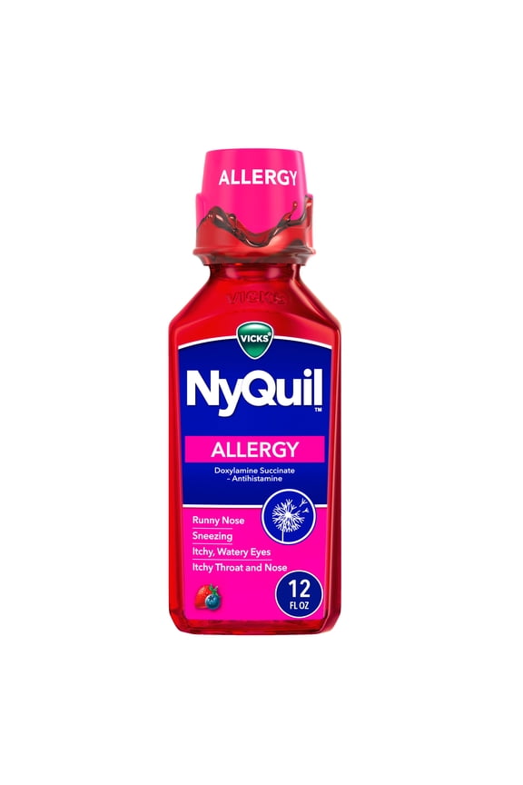 NyQuil Allergy Liquid, Nighttime Allergy Medicine for Adults, Berry, 12 fl oz