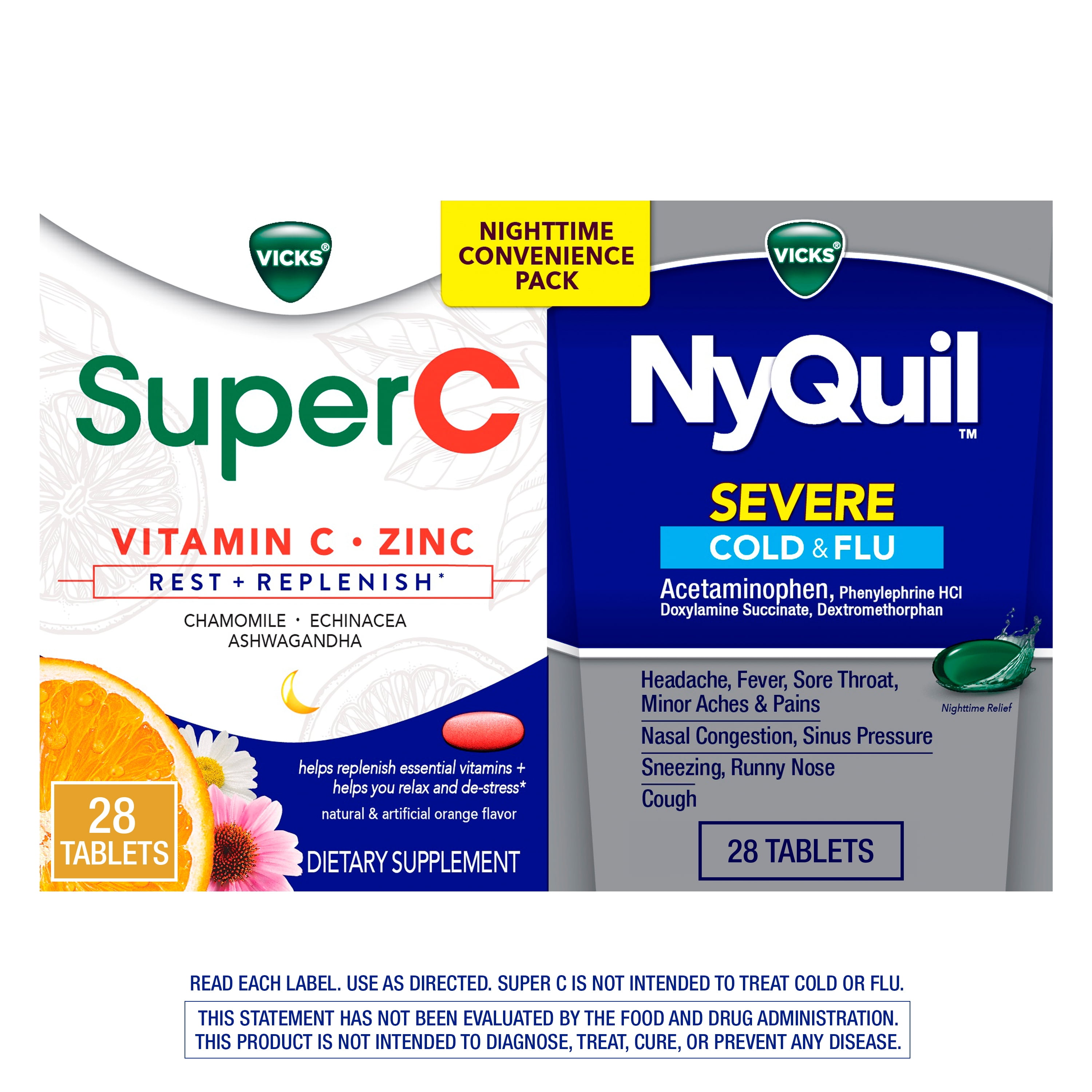 NyQuil Severe Medicine and Super C Rest and Replenish* Daily Supplement Convenience Pack, 26 Ct