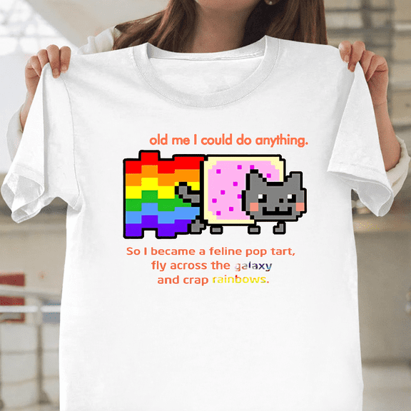 Nyan Rainbow Cat Pop Tart Space Meme Internet Unisex T-Shirt, up to size 3XL.