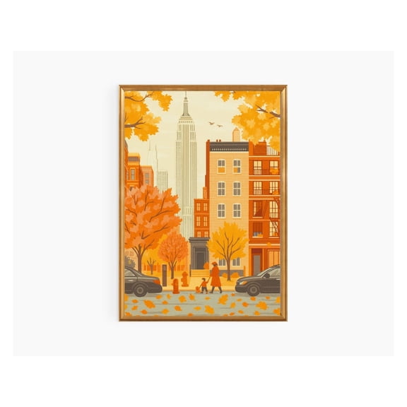 Nyc Autumn Skyline Poster: Vintage Empire State Building, Unframed Poster Size 12x18