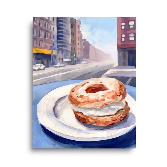 Nyc Bagel Print, New York City Food Art, Breakfast Poster, Brooklyn Culinary Decor, Manhattan Kitchen Wall Art, New York Cafe Home Decor #3922, Unframed Poster Size 24x36