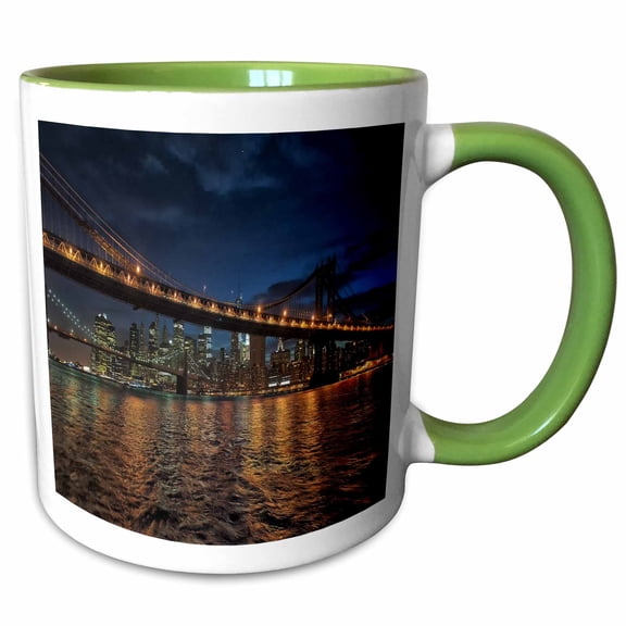 3drose, Nyc Bridges at Night, 11oz Two-tone Green Mug