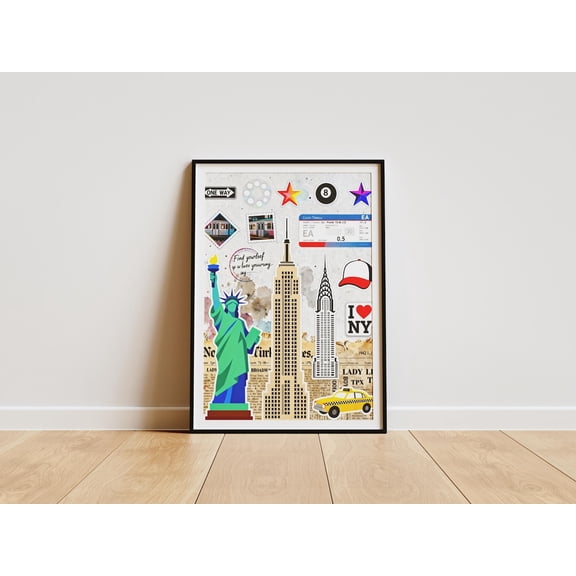 Nyc Collage Print, New York City Wall Art, Dorm Decor Home Decor #54, Stretched Canvas Size 8x12