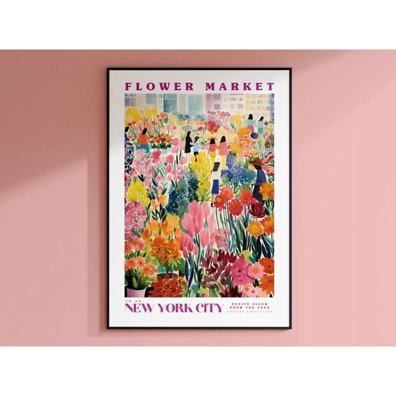 Nyc Flower Market Print, New York City Travel Art, Trendy Wall Art, Botanical Wall Decor, Red Roses, Orange Tulips, Yellow Peony, Boho Art Wall Art, Modern Wall Decor For Living Room, 16x24 UNFRAMED