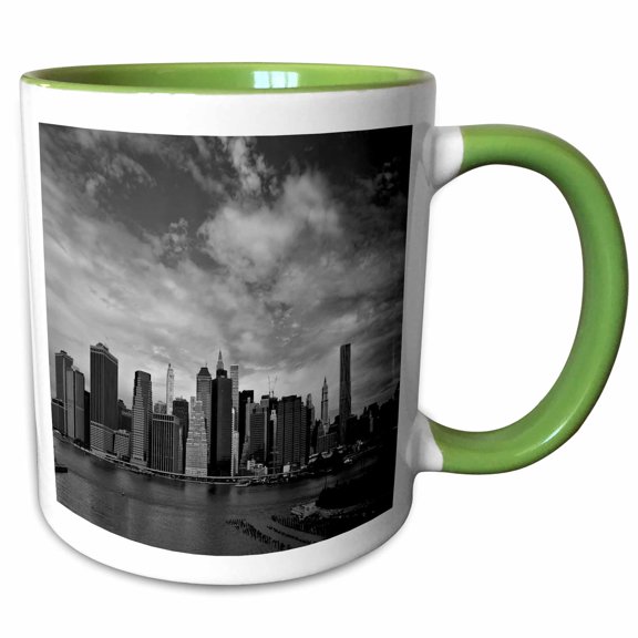 3drose, Nyc from Brooklyn, Black and White, 11oz Two-tone Green Mug