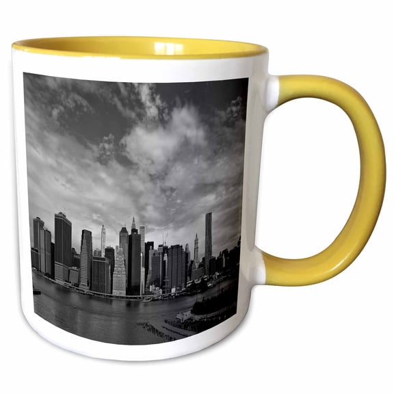 3drose, Nyc from Brooklyn, Black and White, 11oz Two-tone Yellow Mug
