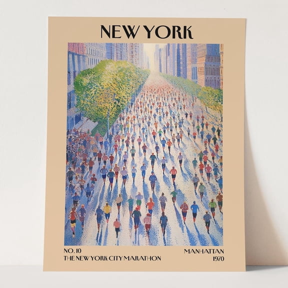 Nyc Marathon Runners Poster: Pointillism New York City Race Art Paper Poster UNFRAMED PAPER POSTER