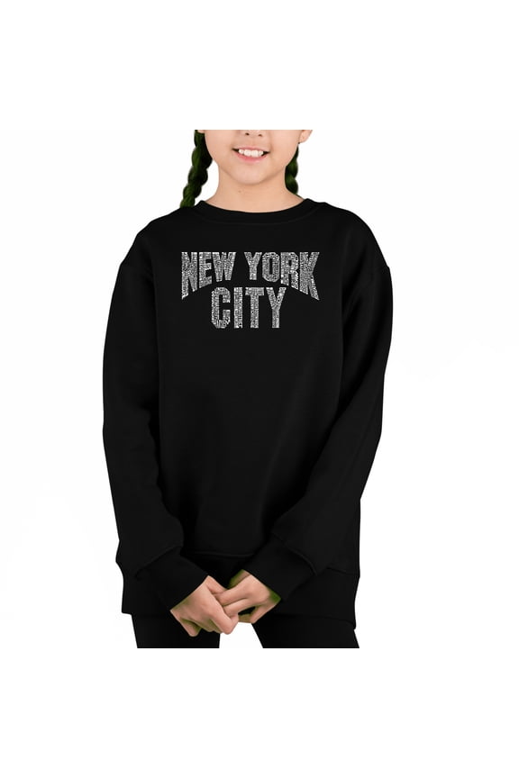 Nyc Neighborhoods - Girl's Word Art Crewneck Sweatshirt