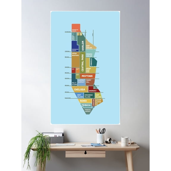 Nyc Neighborhoods Poster Wall Art, Modern Wall Decor For Living Room Bedroom, 12x18 UNFRAMED