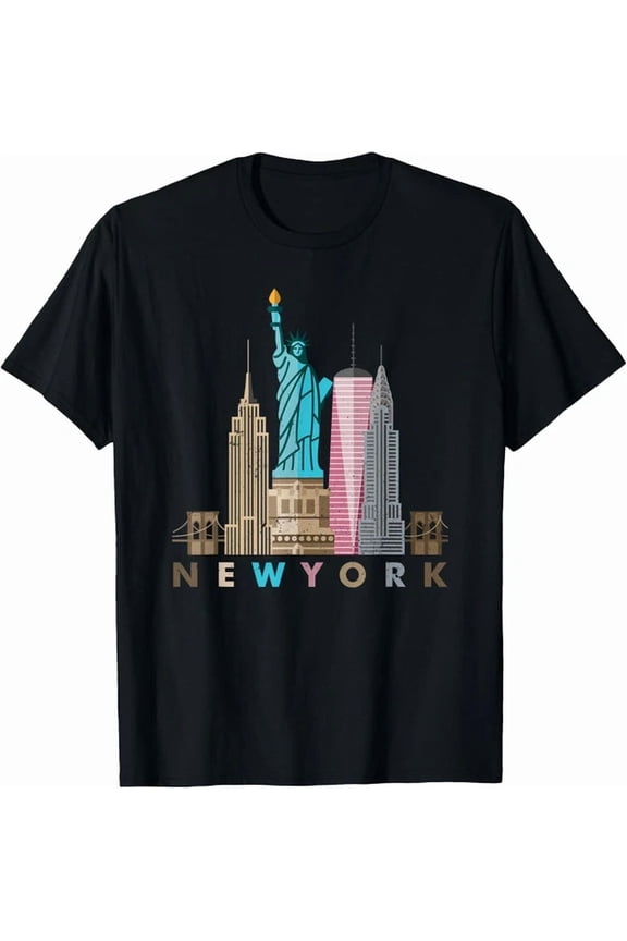 Nyc New York City Skylines Statue Of Liberty T-Shirt S-5XL Birthday Gifts; For Men & Women