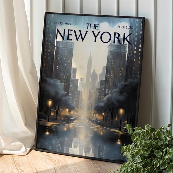Nyc Skyline Art: 1986 New York Times, Rainy Night, Vintage Urban Reflection, Unframed Poster Size 8x12