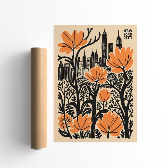 Nyc Skyline Art Mid Century Modern New York City, Unframed Paper Poster 8x10in