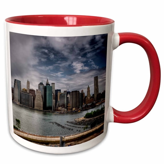 3drose, Nyc Skyline, East River,, 11oz Two-tone Red Mug