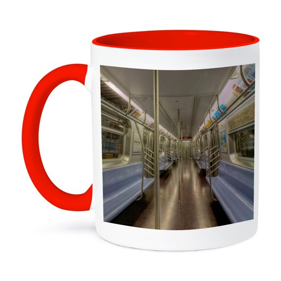 3dRose, NYC subway car, empty, 11oz Two-Tone Red Mug