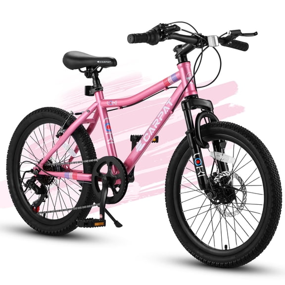 Nyddle 20 Inch Kids'Bike,Boys & Girls Mountain Bike for Ages 8-12,7-Speed Youth Bicycle,Front Suspension,Disc Brake & Rear V-Brake,High-Steel Frame,Pink