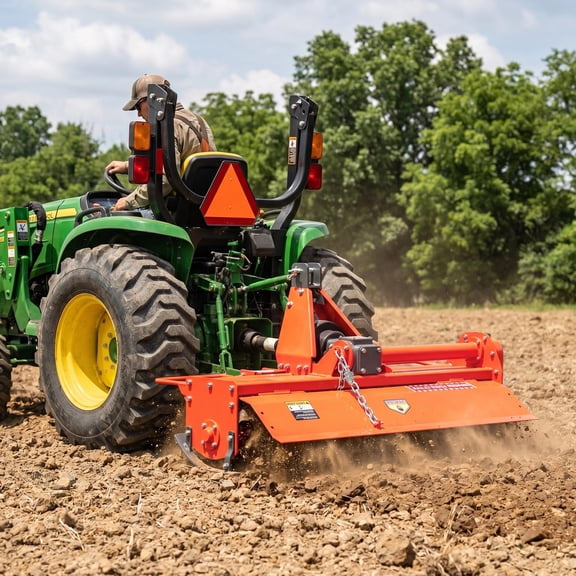 Nyddle 42" 3-Point Rotary Tiller Attachment for 15–25HP Cat 1 Tractors,Single-Speed PTO-Driven Cultivator with 540 RPM Gearbox,5-Inch Working Depth,Replaceable L-Shaped Tines