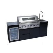 Nyddle 82 Inch 85000 BTU 6-Burner Propane Gas Grill Island,Stainless Steel Outdoor BBQ Station with Refrigerator,Rotisserie,Countertop & Storage,Black