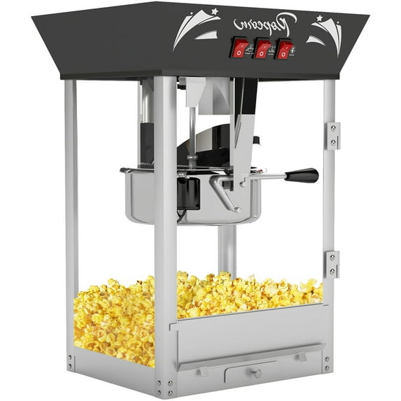 Nyddle Commercial Popcorn Machine,12 Ounce Kettle Stainless Steel with Tempered Glass,Warming Deck, 850W Countertop Popcorn Popper for Parties, Events, and Home Theater,Black