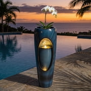 Nyddle Outdoor Garden Water Fountain,Modern Ceramic Floor-Standing Waterfall Fountain with Recirculating Pump,Blue Glazed Water Feature for Patio,Backyard,Lawn,Porch & Garden Decor