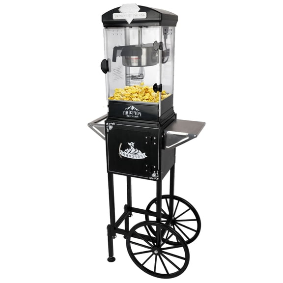Nyddle Popcorn Machine with Cart,Wheels & 10 Oz Kettle Popcorn Maker,Home Theater Popcorn Popper,Measuring 3 Plastic Spoons,40 Cups,Black