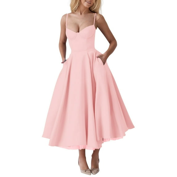 Nye Outfits For Women 2025, Adjustable Strap Double-Layer Empire Waist Princess Mesh Maxi Dress 2025 Flowy Boho Summer Dresses Wedding Guest, Beach Party Dresses Bodycon (XXL, Pink) ZMTing