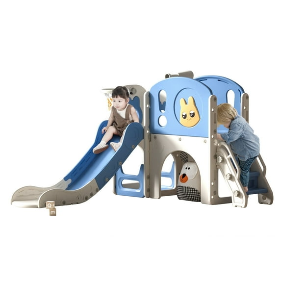 Nyeekoy 8 in 1 Toddler Slide, Kid Slide Freestanding, for Age 1-3, with Basketball Hoop and Telescope, Indoor Outdoor,Blue