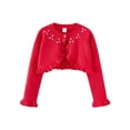 thumbnail image 1 of Nyeemya Baby Girls Long Sleeve Single Button Knit Bolero Cardigans Flower Ruffle Cover Up Sweater Red 120, 1 of 5