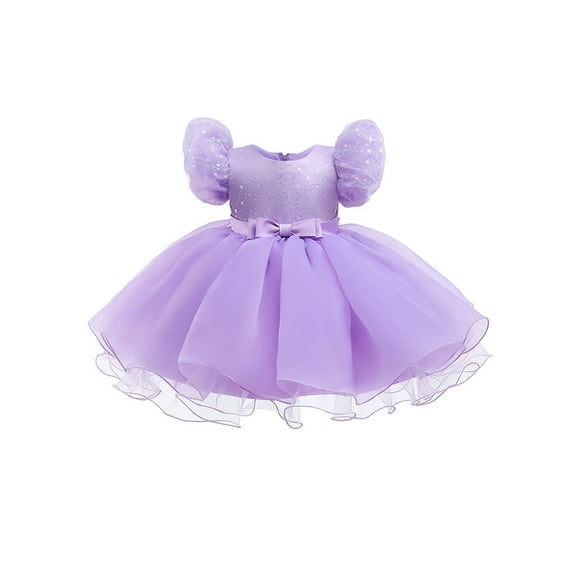 Nyeemya Baby Toddler Flower Girl Sequin Lace Bowknot Princess Dress Birthday Party Ball Gown Purple 110