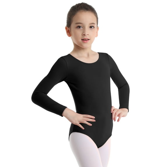Nyeemya Ballet Leotards for Kids Girls Long Sleeve Gymnastics Dance Tops One Piece Bodysuit Dancewear Black 8