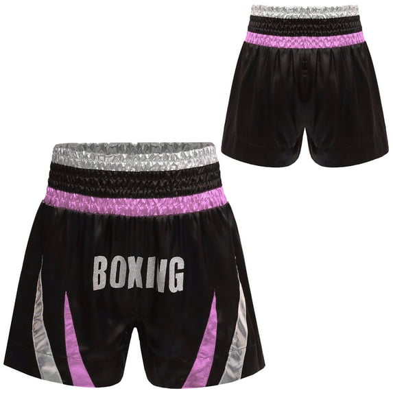 Nyeemya Boys Metallic Kickboxing Trunks Side Split Satin Boxing Shorts for Combat Fighting Training Pink&Silver 12