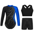 thumbnail image 1 of Nyeemya Girls 3 Piece Gymnastics Outfit Kids Dance Leotard Sparkle Long Sleeve Unitard With Vest Top Royal Blue 16, 1 of 6